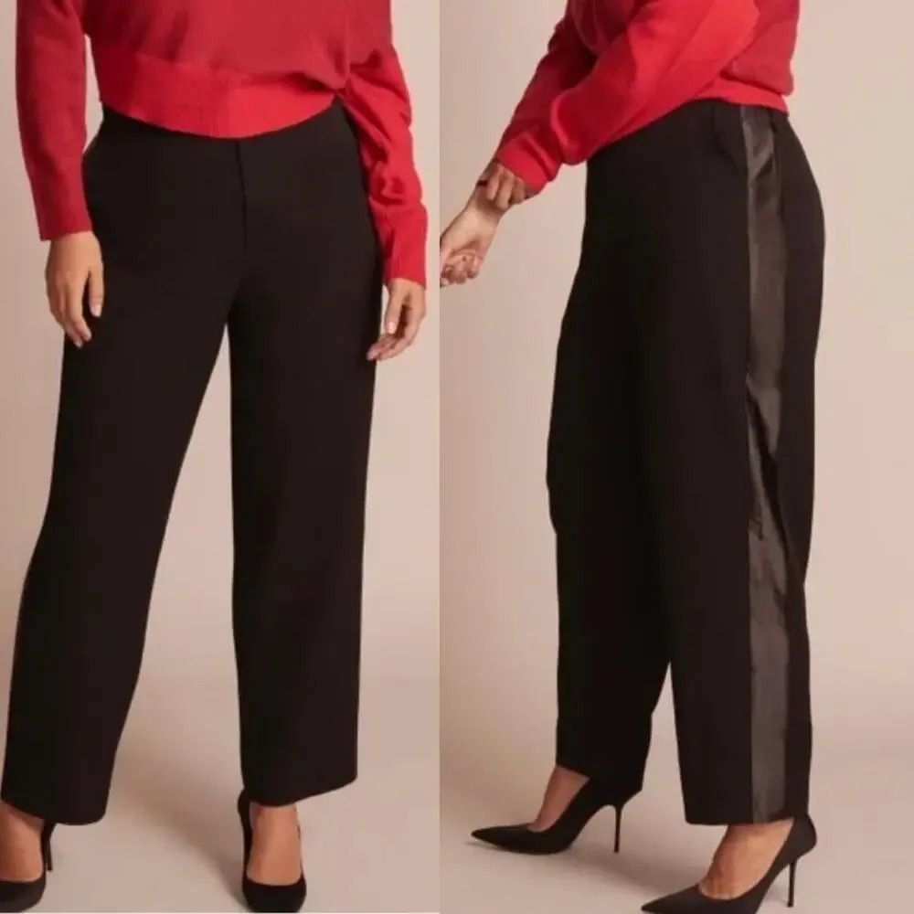 11 Honore Brook Tuxedo Trouser Dress‎ Pants Satin Side Stripe Black Plus Size 24